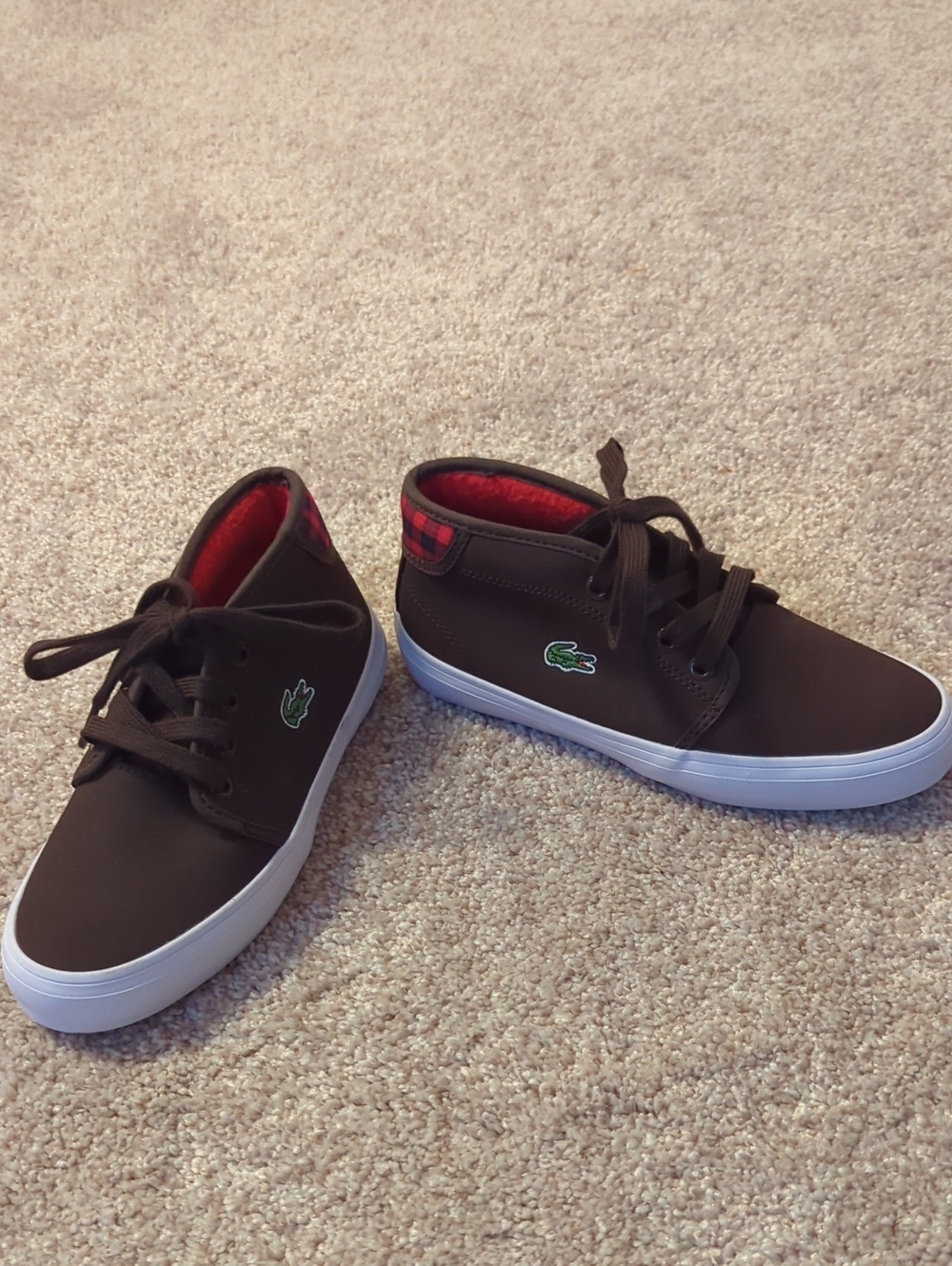 Lacoste Brown Sneakers with Red Plaid Lining